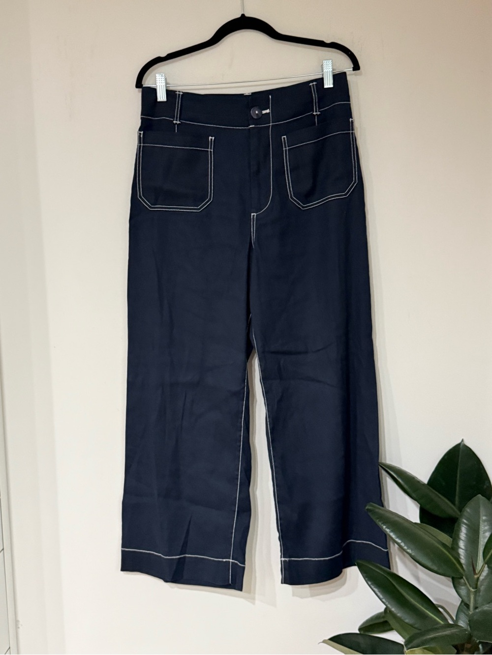 Anthropologie Maeve The Colette Navy Linen Blend Wide Leg Pants Size 29 - Picture 2 of 6